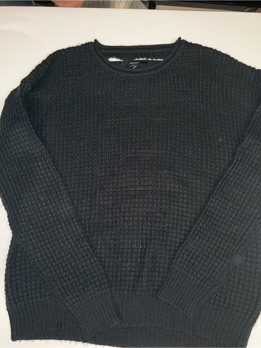 Forever 21 Black Waffle-Knit Crewneck Sweater